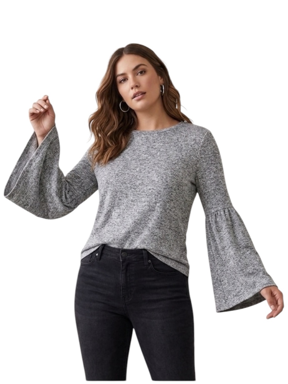 Urban Heritage Heathered Gray Flared Bell Long Sleeve Soft Knit Top Size Medium